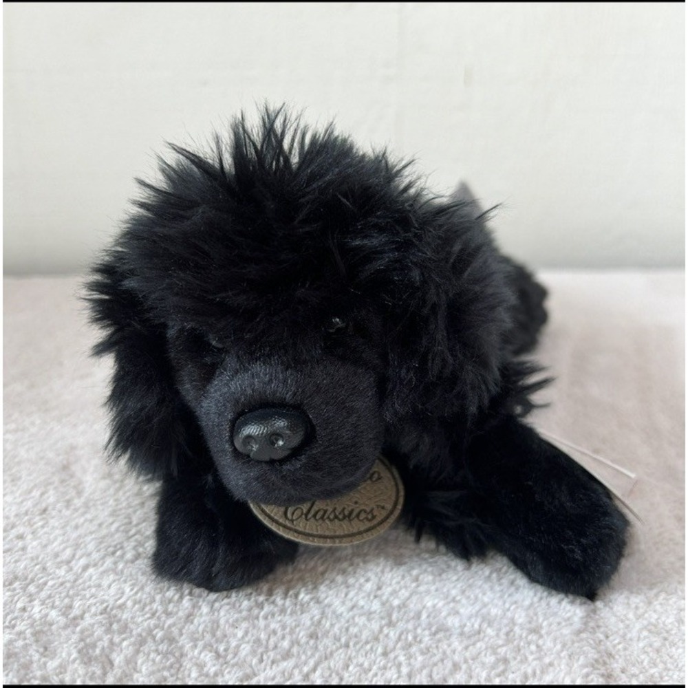 Yomiko Classics Russ Black Newfoundland  Dog Plush Stuffed Animal Laying 11" NWT